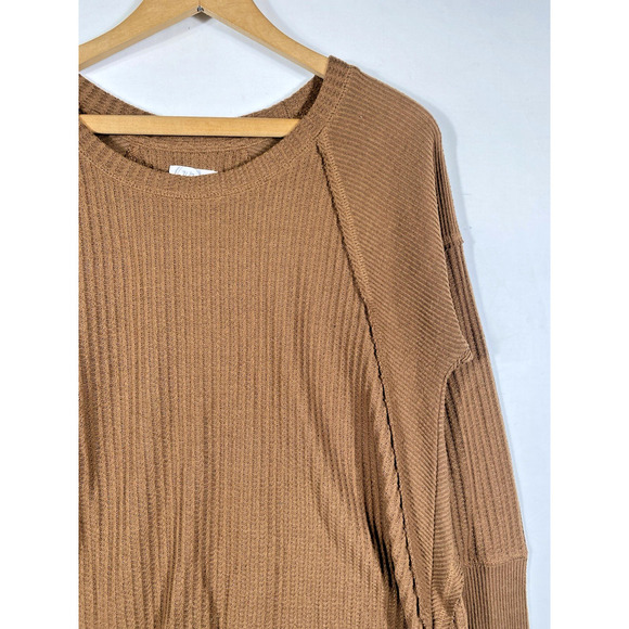 Maurices 24/7 Shirt Top Size Large Womens Thermal Waffle Weave Brown Boho Casual - Picture 7 of 9